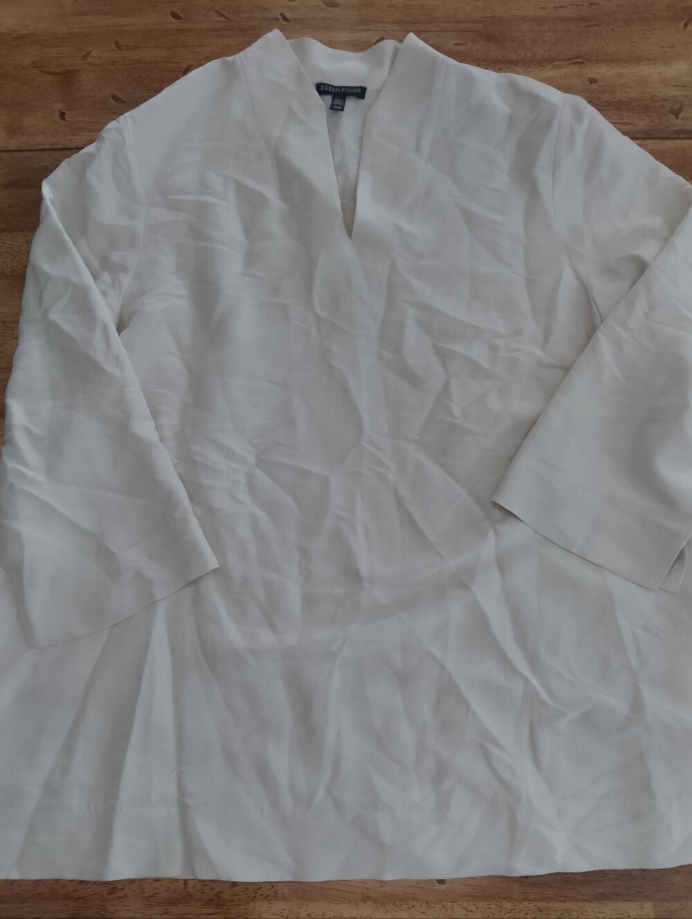 Eileen Fisher Silk White V-Neck Tunic Med